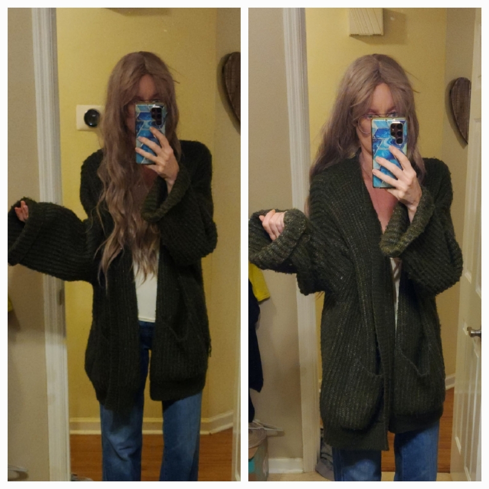 Zara Green Oversized Cardigan Boho Grunge Sweater With Pockets